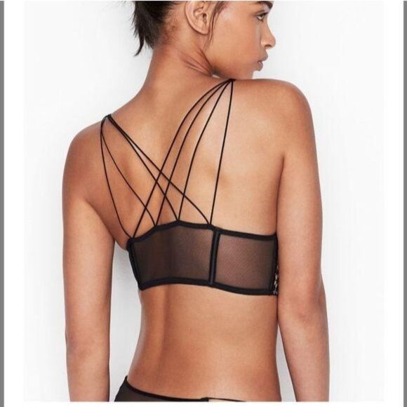 NWT Victoria's Secret Starburst Satin/Mesh Criss-Cross Back Long Line Bra - Picture 2 of 6